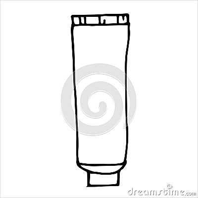 Doodle style illustration. tube, container for cream, cleaning agent, toothpaste, subject of sanitation, body care, hygiene. clipa Vector Illustration